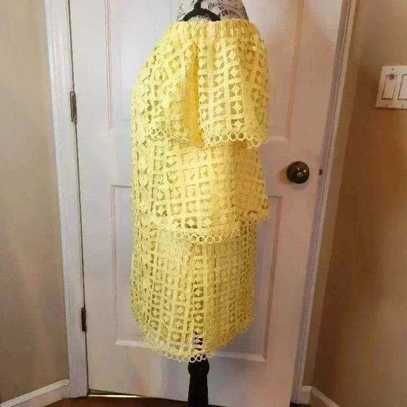 NWT Just Me Yellow Off-the-Shoulder Mini Dress with Ruffled Sleeves, small - Picture 3 of 10